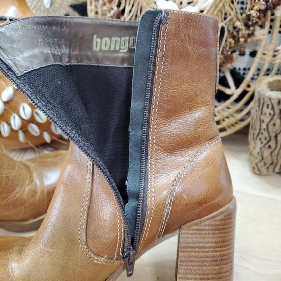 Vintage Y2K 90's Bongo Platform Chunky Heel Women's 7M Leather Tan Boots Brazil - Picture 14 of 16